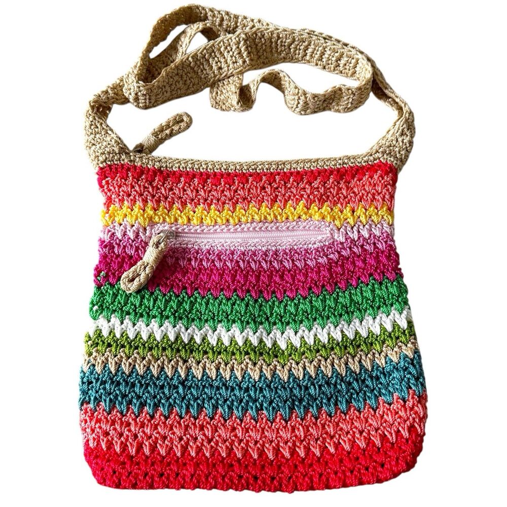 The Sak Rainbow Woven Crochet Handbag Bag Purse Colorful Boho Hippie